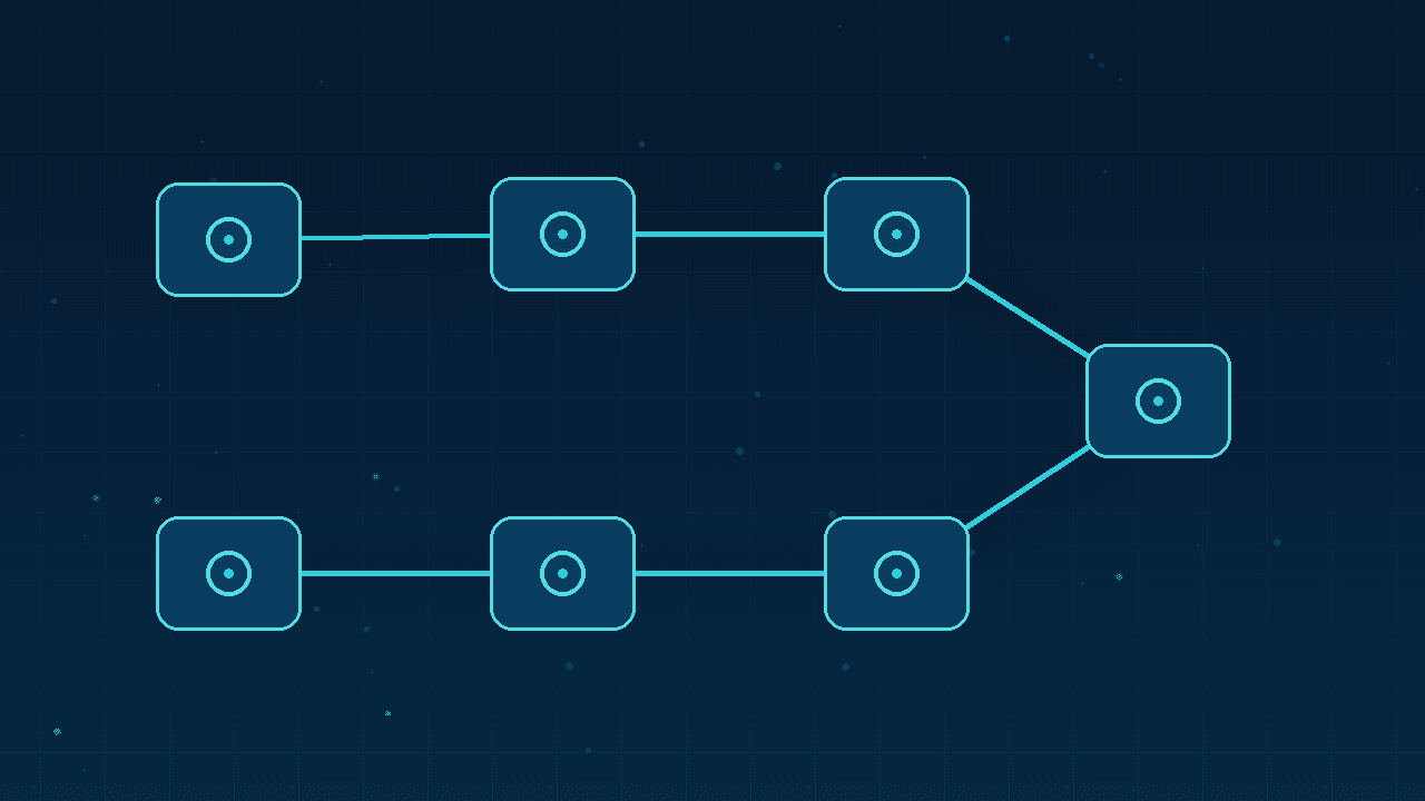 Abstract workflow of connected process steps with a review checkpoint