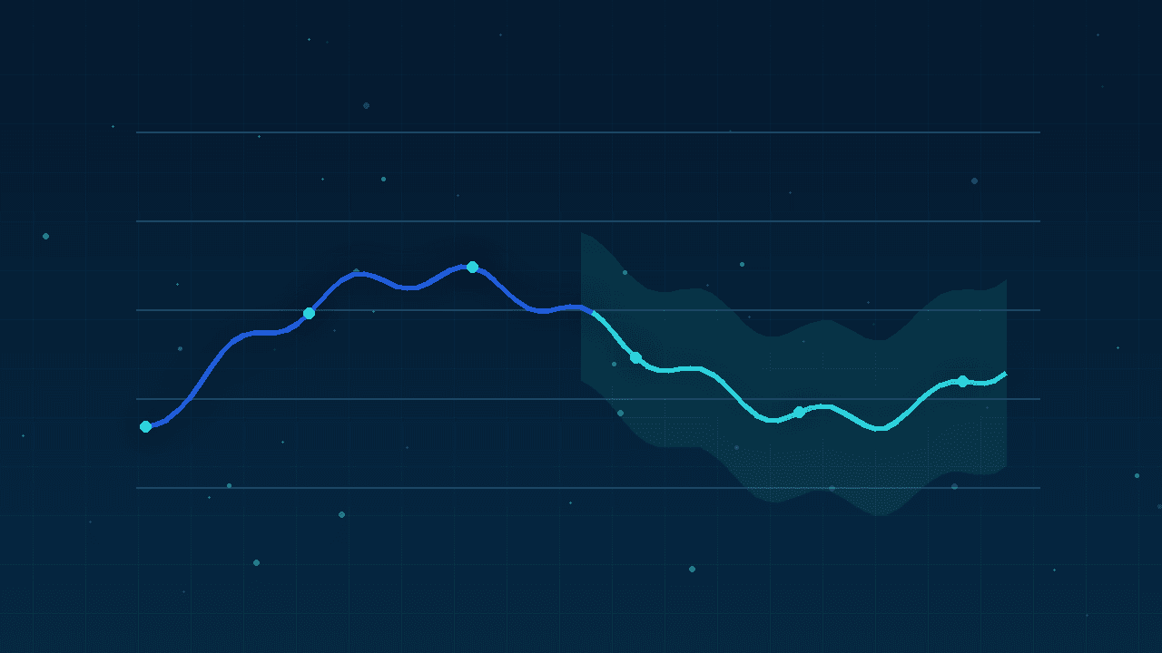 Illustration of a forecast line with a shaded uncertainty range